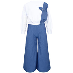 Kids Girls Crop Top Set Casual Long Sleeve Crop Top Flared Trouser Age 3-14