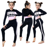 A2Z 4 Kids Girls Crop Top Boss Babe Printed Black Hooded Long Sleeves Top & Trendy Fashion Legging Outfit Sets New Age 7 8 9 10 11 12 13 Years