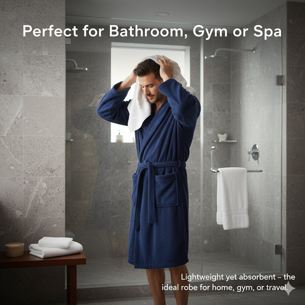 Mens Hooded Towelling Robe Soft Cotton Absorbent Bathrobe with Belt Deep Pockets