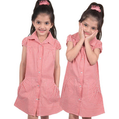 Kids Pack of 2 Girls Dress Breathable with Matching Scrunchies Age 3-14 Years