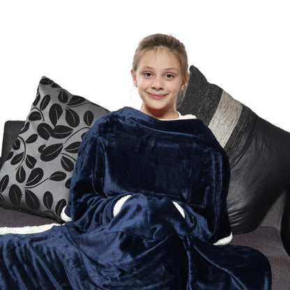 Girls Boys Unisex Wearable Fleece Snuggle Double Layer TV Blanket With Sleeves