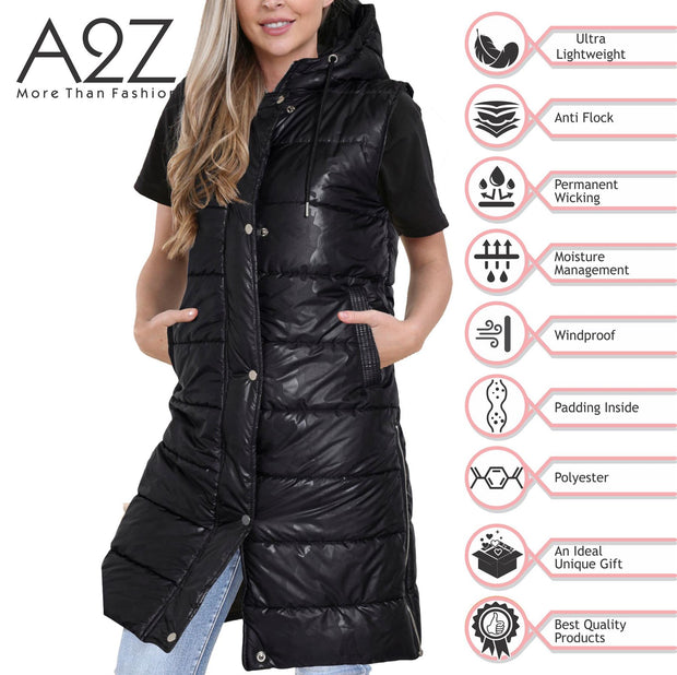 Ladies Sleeveless Gilet Oversized Hooded Quilted Gilet Padded Long Line Coat