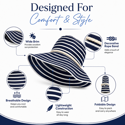 Womens Wide Brim Hat Summer Sun Foldable Hat UV Protection For Hiking, Camping
