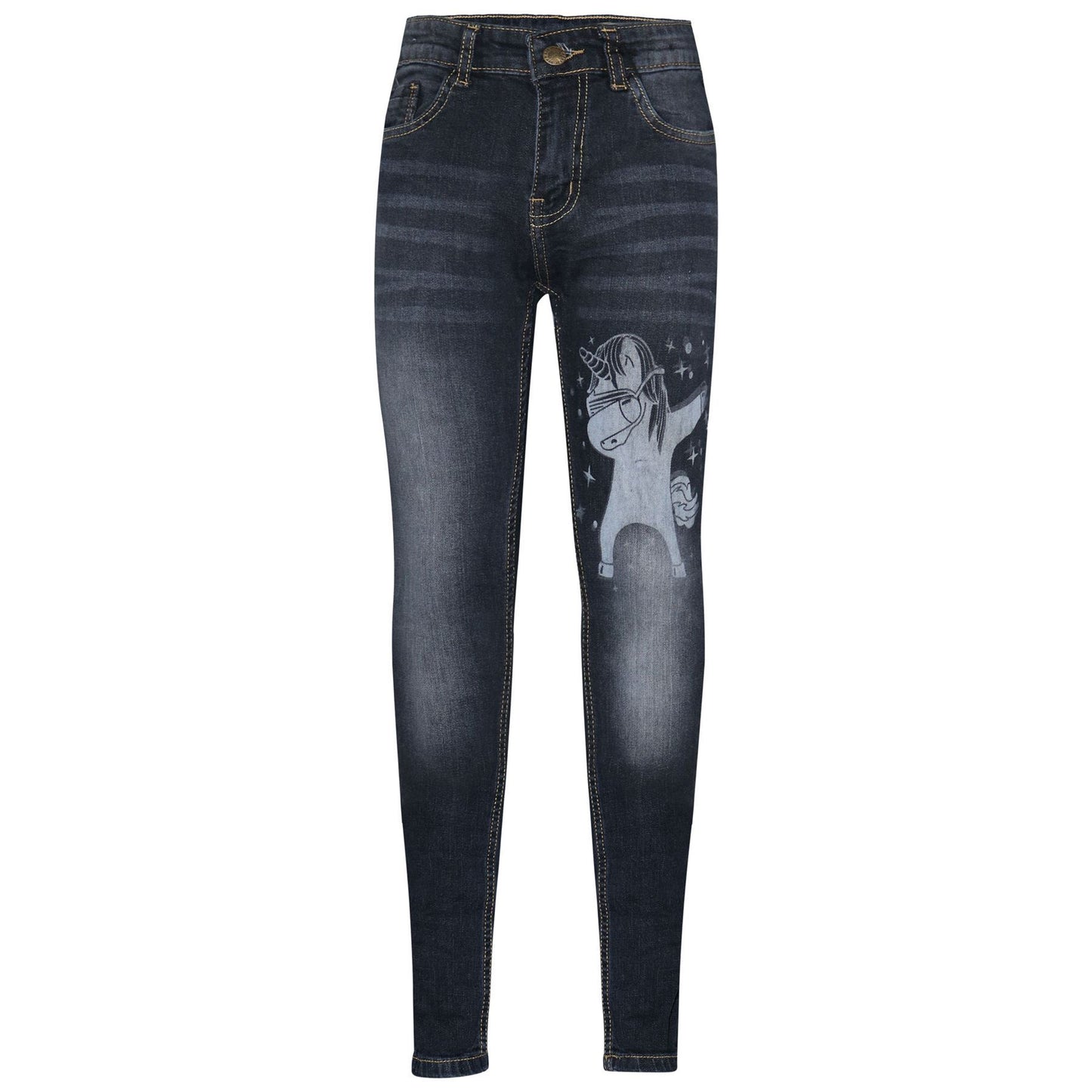 Kids Girls Jeans Designer Unicorn Dab Denim Stretchy Pants Fit Trousers 5-14 Yr