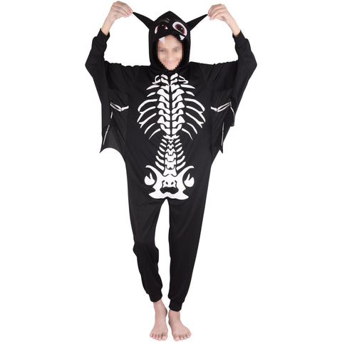 Kids Boys Girls Skeleton Halloween Bat Cosplay Costume