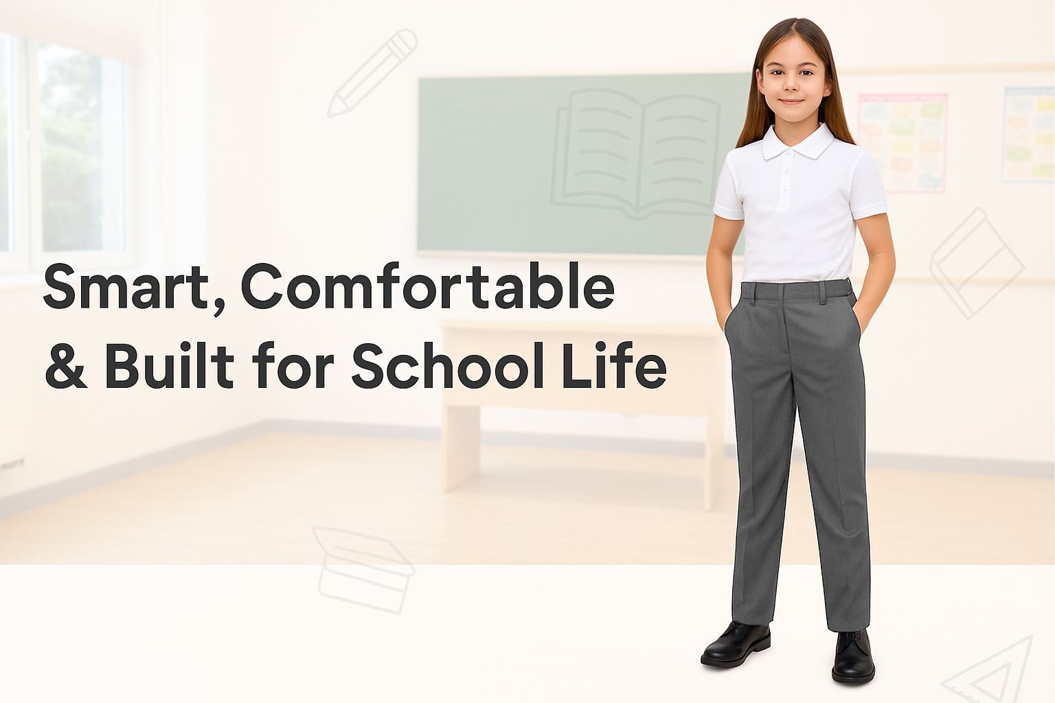 Kids Girls 2 Pack Teens School Uniform Pant Teflon Coated Permanent Crease Pants