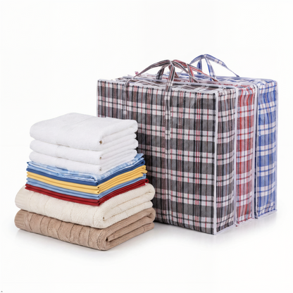 A2Z Large Plastic Shopper Storage Bag Check Zip Holdall 23 x 18 Inch