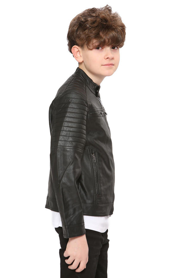 A2Z 4 Kids Motorcycle Biker Black Jacket PU Leather Jacket Zipper Stylish Boys Age 5-13 Years