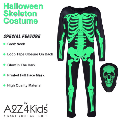 Kids Girls Boys Skeleton Halloween A2Z Onesie One Piece Glow In The Dark Pyjamas