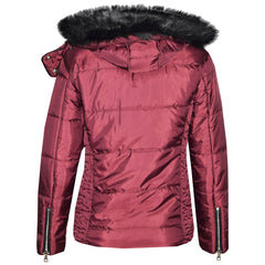 Girls Puffer Jacket Quilted Winter Coat Faux Fur Hood Warm Padded Zipped Coat
