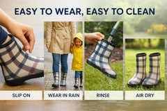 A2Z Girls Ladies Plaid Warm Boots PVC Matching Mum & Daughter Rain Boots