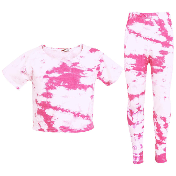 A2Z 4 Kids Girls Crop Top & Legging Neon Pink Tie Dye Print Trendy Fashion Summer Outfit Clothing Sets New Age 5 6 7 8 9 10 11 12 13 Years