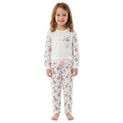 A2Z 4 Kids Girls Ballerina Print Children PJs 2 Piece Cotton Set Lounge Suit Nightwear Sleepwear Top Bottom Pyjamas Loungewear Dress Up Outfit Set Gifts for Children & Girls Age 2-13 Years