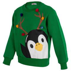 Kids Girls Boys Christmas Penguin Face Sweatshirt Long Sleeve Trendy Jumper 2-13