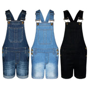 Kids Girls Denim Stretch Dungaree Shorts Jumpsuit Playsuit All In One 7-13 Years