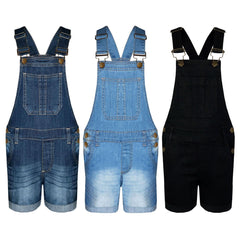 Kids Girls Denim Stretch Dungaree Shorts Jumpsuit Playsuit All In One 7-13 Years