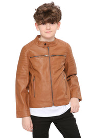 A2Z 4 Kids Motorcycle Biker Light Brown Jacket PU Leather Jacket Zipper Stylish Boys Age 5-13 Years