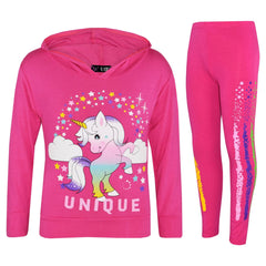 Kids Girls Top Dabbing Unicorn Floss Unique Rainbow Hooded Legging Set Tracksuit