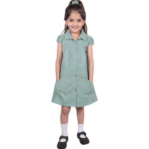 Kids Girls Pack Of 2 Uniform School Dress Gingham Dress With Matching Scrunchies