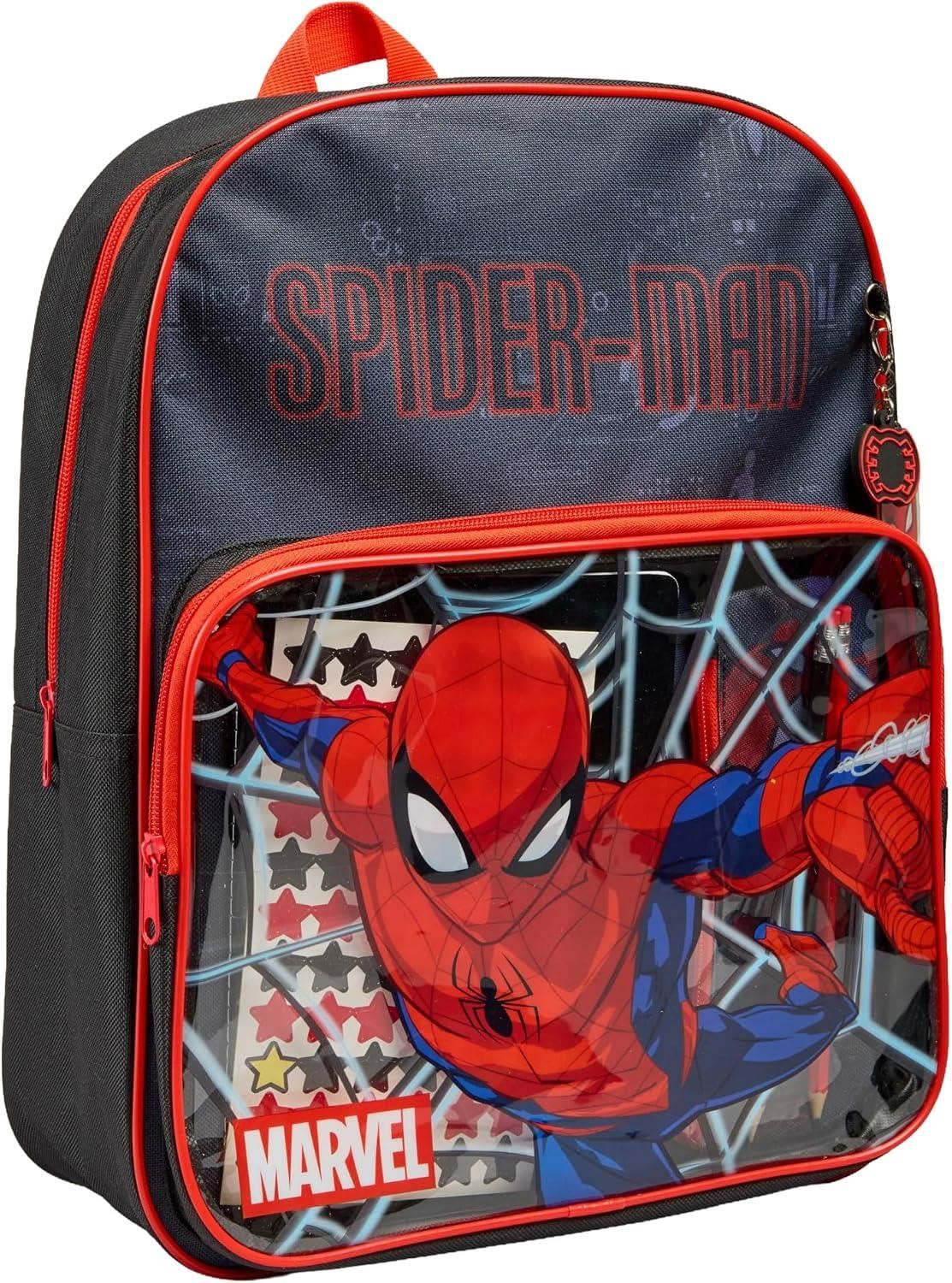 Marvel Spiderman School Backpack Set with Pencil Case Notebook Stickers Keyring