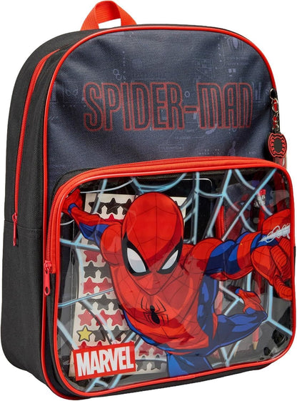 Marvel Spiderman School Backpack Set with Pencil Case Notebook Stickers Keyring
