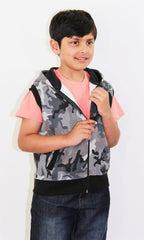Kids Hooded Gilet Jacket Fleece Fabric No Sleeve Zipper Coat Boys Age 5-13 Year