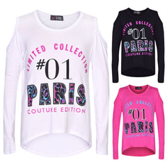 Girls Top Kids #01 Paris Print Trendy Top & Multi Leoaprd Legging Set 7-13 Years