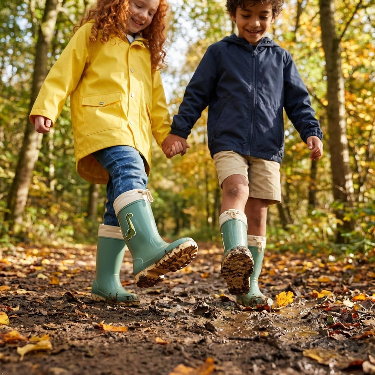 Kids Waterproof Wellington  PVC Rain Wellies Adjustable Warm Lined Non Slip Sole