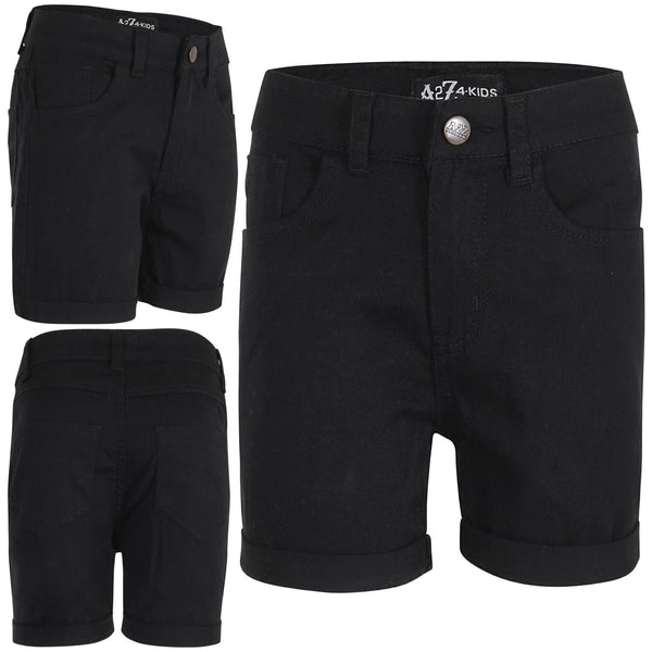 Kids Girls Cotton Shorts Jet Black Comfort Stretch Skinny Pants Trousers Shorts