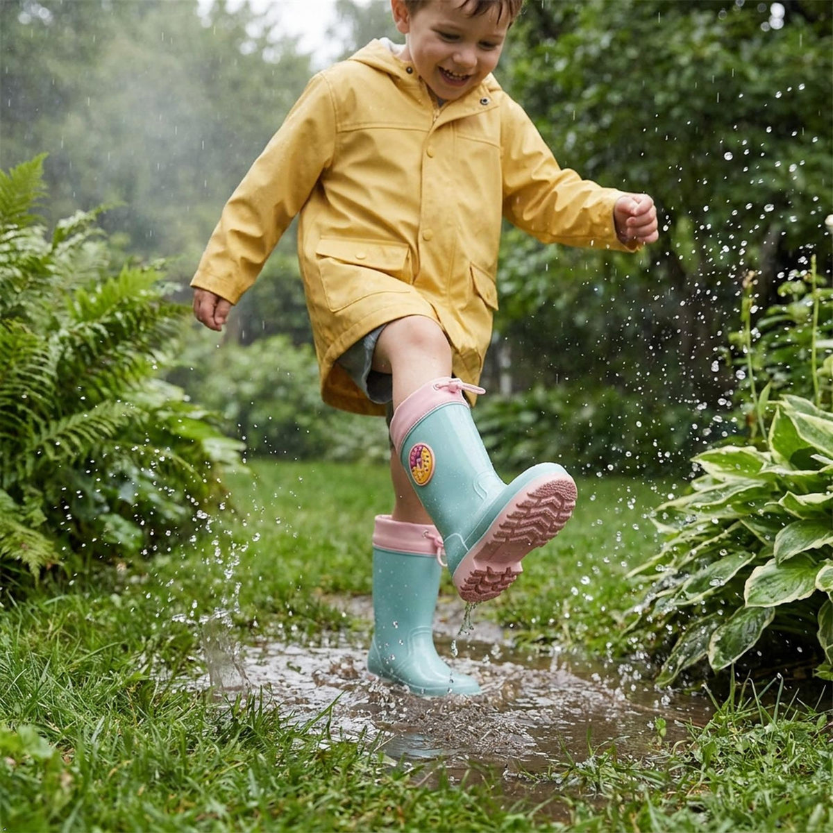 Kids Waterproof Wellington  PVC Rain Wellies Adjustable Warm Lined Non Slip Sole