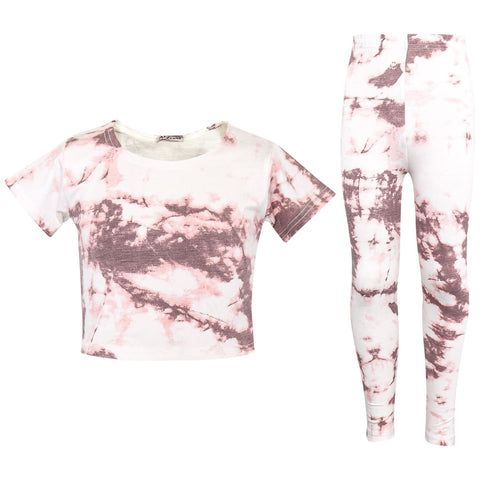 Kids Girls Crop Top & Legging Tie Dye Print Trendy Summer Outfit Clothing Sets