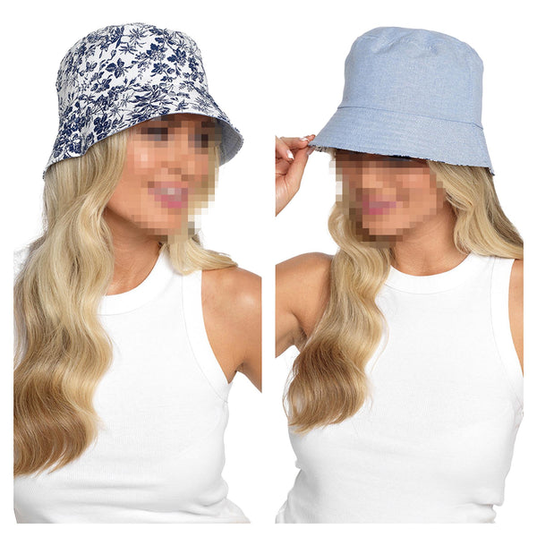 Womens Reversible Bucket Hat Summer Foldable Sun Hat UV Protection For Camping