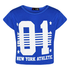 Girls Tops Kids 01 New York Athletic Print Stylish Crop Top Legging Set 7-13 Yrs