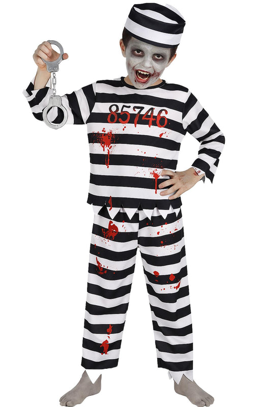 A2Z 4 Kids Boys Zombie Prisoner Halloween Set Bloody Prisoner Attire Eerie Undead Convict Halloween Outfit Set for Boys Age 3-14 Years
