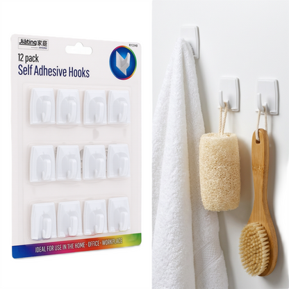A2Z Self Adhesive Wall Hooks 12 Pack Clear Sticky Utility Hangers Home
