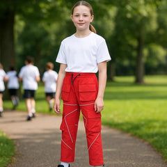 Kids Girls Cargo Trousers Elasticated Waist Straight Fit Joggers Activewear Pant