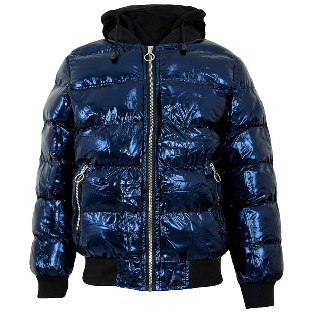 Kids Girls Boys Fashion Shiny Padded Jacket Metallic Wet Look Bubble Coat