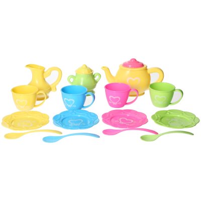 Kids 15 Piece Kitchen Set with Teapot Cups Saucers Spoons Plastic Tea Party Set