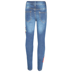 Girls Stretchy Jeans Kids Roses Print Denim Pants Trousers Jeggings 5-13 Years