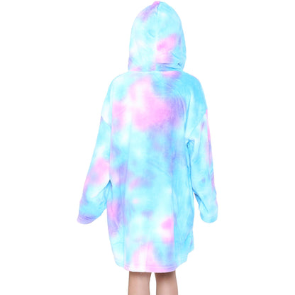 Kids Girls Boys Oversized Hoodie Blue Tartan Printed Snuggle Soft Fleece Blanket