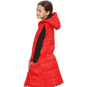 A2Z Kids Girls Down Vest Fashion Oversized Red Hooded Quilted Gilet Padded Long Line Vest Jacket Long Sleeveless Coat Urban Winter Wear Age 7-13 Years