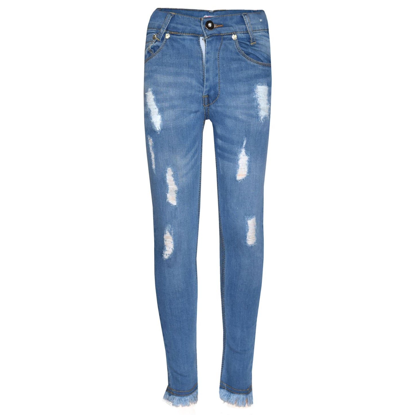 Girls Skinny Jeans Kids Stretchy Denim Ripped Rough Pants Trousers Jeggings 5-13