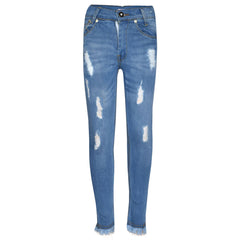 Girls Skinny Jeans Kids Stretchy Denim Ripped Rough Pants Trousers Jeggings 5-13