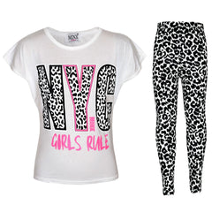Kids Girls NYC GIRLS RULE Printed Trendy Top & Fashion Legging Set 7-13 Years