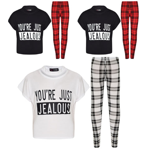 Girls Tops Kids Designer You 're Just Jealous Print Crop Top & Legging Set 7-13Y