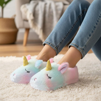 A2Z Unicorn Slippers Plush Soft Warm Cute Indoor Shoes For Kids & Womens