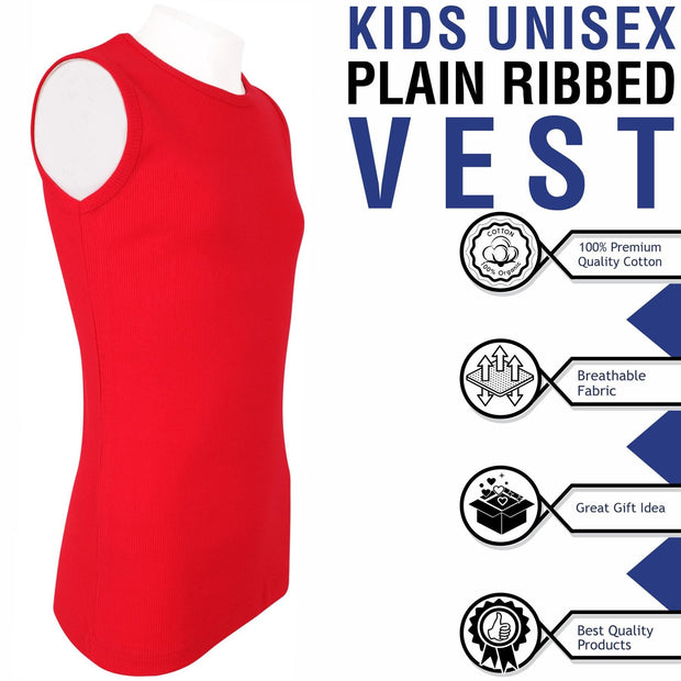 Kids Girls Ribbed Vest Top 100% Thick Cotton Fashion Tank Tops T Shirt 2-13 Year