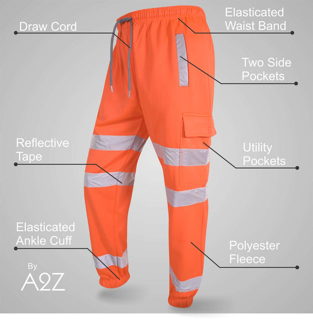 A2Z High Visibility Safe Work Pants Reflective Sweatpants Hi Vis Viz Cargo Joggers Slim Fit Jogging Bottoms Casual Trousers Workout Safety Trouser For Men's Small Medium Large XL 2XL 3XL 4XL - A2Z 4 Kids