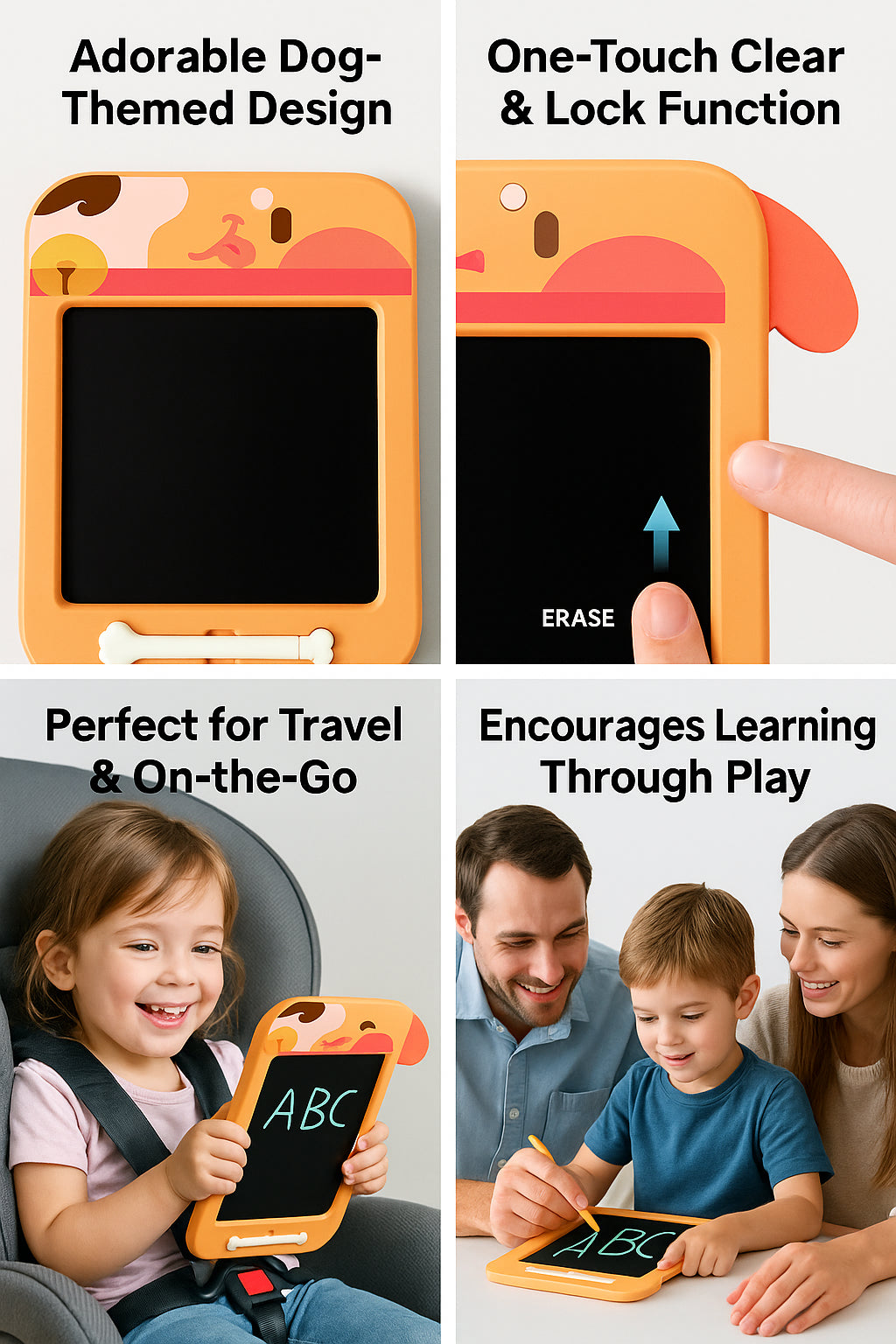 Kids 10.5" LCD Drawing Tablet with Dog Stylus Lock Key Erase Button for Learning