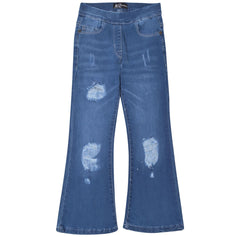 Kids Girls Denim Jeans Comfort Stretchy Flared Bell Bottom Ripped Fashion Pants